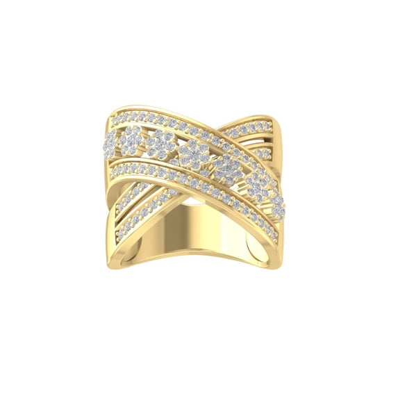 ARAIYA FINE JEWELRY 14K Yellow Gold Round Cluster Lab Grown Diamond Engagement Ring (1 cttw, VS Clarity, D-F Color) Size 9