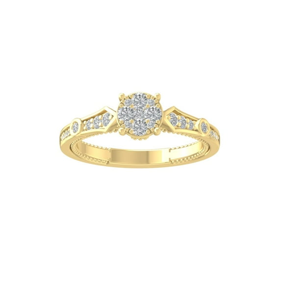ARAIYA FINE JEWELRY 14K Yellow Gold Round Cluster Lab Grown Diamond Engagement Ring (3/8 cttw, VS Clarity, D-F Color) Size 6