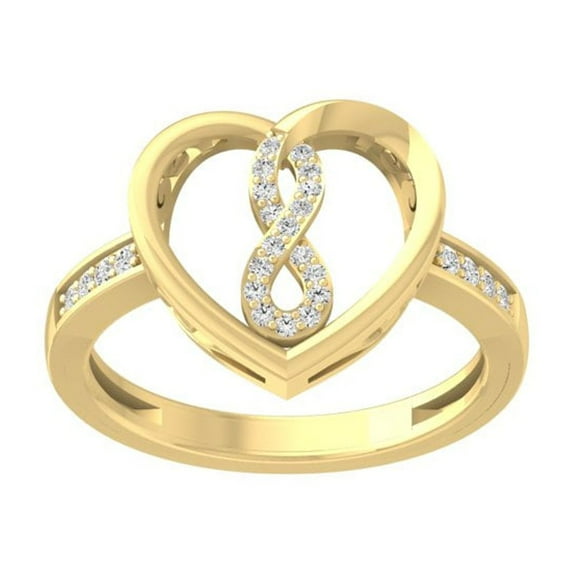 ARAIYA FINE JEWELRY 14K Yellow Gold Round Diamond Heart Band Ring(1/8 cttw, I-J Color, I2-I3 Clarity) Size 5.5