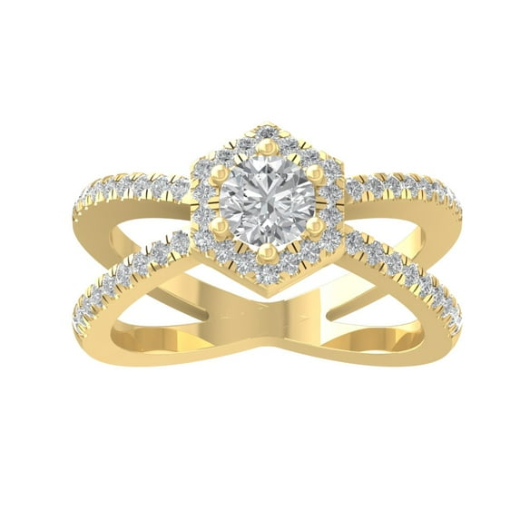 ARAIYA FINE JEWELRY 14K Yellow Gold Round Lab Grown Diamond Halo Cross Ring (1 cttw, VS Clarity, D-E Color) Size 9.5