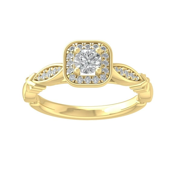ARAIYA FINE JEWELRY 14K Yellow Gold Round Lab Grown Diamond Halo Engagement Ring (1/2 cttw, VS Clarity, D-E Color) Size 6
