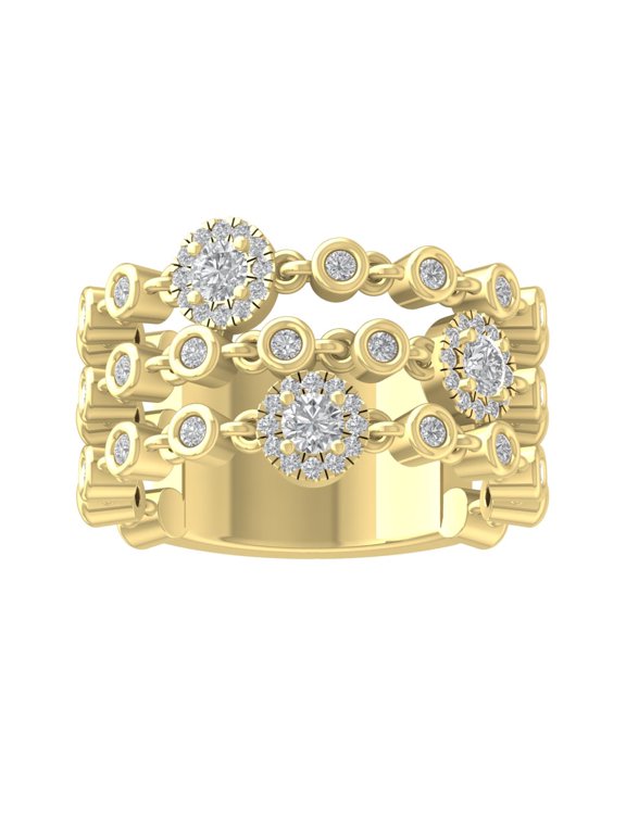 FINE JEWELRY 14K Yellow Gold Round Lab Grown Diamond Halo link Band Ring (3/4 cttw, VS Clarity, D-E Color) Size 7