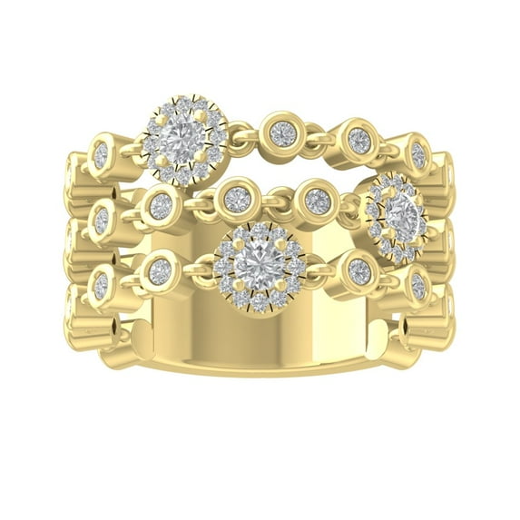 ARAIYA FINE JEWELRY 14K Yellow Gold Round Lab Grown Diamond Halo link Band Ring (3/4 cttw, VS Clarity, D-E Color) Size 9.5