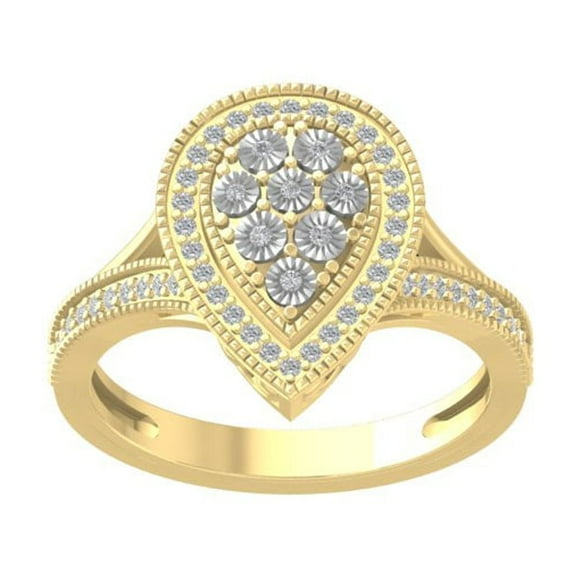 ARAIYA FINE JEWELRY 14K Yellow Gold Round Lab Grown Diamond Pear Shape Band Ring (1/4 cttw, VS Clarity, D-F Color) Size 8