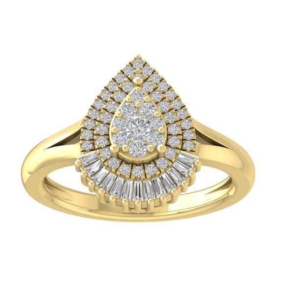 ARAIYA FINE JEWELRY 14K Yellow Gold Round and Baguette Cluster Pear Shape Ring (1/2 cttw, D-F Color, VS Clarity), Size 7
