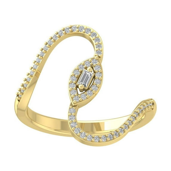 ARAIYA FINE JEWELRY 14K Yellow Gold Round and Baguette Lab Grown Diamond Bypass Band Ring (1/4 cttw, D-F Color, VS Clarity), Size 8.5