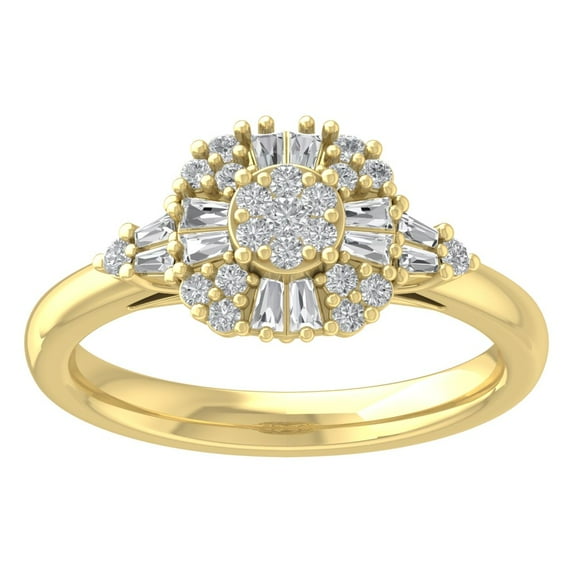 ARAIYA FINE JEWELRY 14K Yellow Gold Round and Baguette Lab Grown Diamond Cluster Ring (5/8 cttw, D-F Color, VS Clarity), Size 5.5