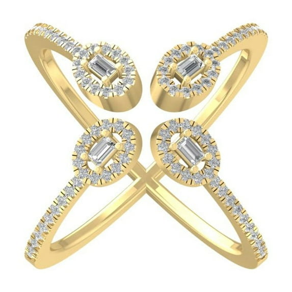 ARAIYA FINE JEWELRY 14K Yellow Gold Round and Baguette shape Diamond Band Ring (1/2 cttw, I2-I3 Clarity, I-J Color) Size 6