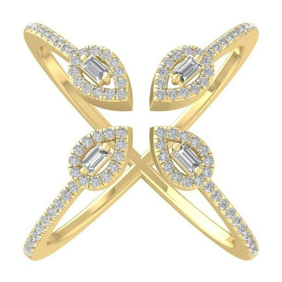 ARAIYA FINE JEWELRY 14K Yellow Gold Round and Baguette shape Diamond Band Ring (1/2 cttw, I2-I3 Clarity, I-J Color) Size 8