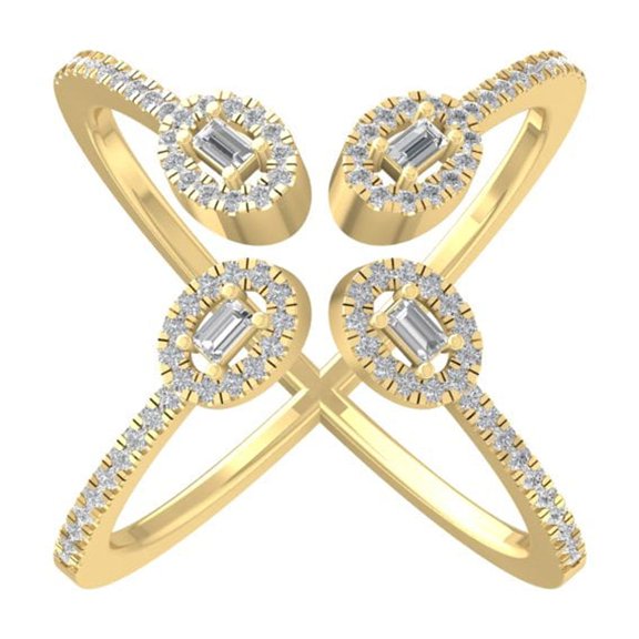 ARAIYA FINE JEWELRY 14K Yellow Gold Round and Baguette shape Diamond Band Ring (1/2 cttw, I2-I3 Clarity, I-J Color) Size 9