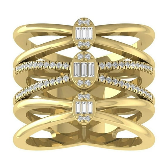 ARAIYA FINE JEWELRY 14K Yellow Gold Round and Baguette shape Diamond Band Ring (1/3 cttw, I2-I3 Clarity, I-J Color) Size 6.5