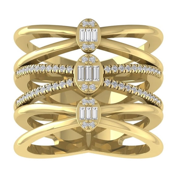 ARAIYA FINE JEWELRY 14K Yellow Gold Round and Baguette shape Diamond Band Ring (1/3 cttw, I2-I3 Clarity, I-J Color) Size 9