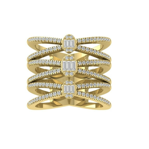 ARAIYA FINE JEWELRY 14K Yellow Gold Round and Baguette shape Lab Grown Diamond Band Ring (3/4 cttw, VS Clarity, D-F Color) Size 5.5