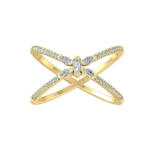 ARAIYA FINE JEWELRY 14K Yellow Gold Round and Marquise shape Lab Grown Diamond Band Ring (1/3 cttw, VS Clarity, D-F Color) Size 10