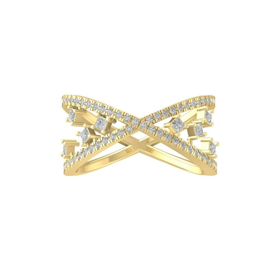 ARAIYA FINE JEWELRY 14K Yellow Gold Round and Princess shape Lab Grown Diamond Band Ring (1/2 cttw, VS Clarity, D-F Color) Size 6.5
