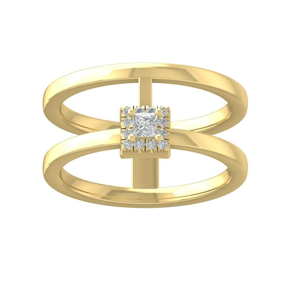ARAIYA FINE JEWELRY 14K Yellow Gold Round and Princess shape Lab Grown Diamond Dual Band Solitaire Ring (1/5 cttw, VS Clarity, D-E Color) Size 5