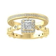 thumbnail image 1 of ARAIYA FINE JEWELRY 14K Yellow Gold Round and Princess shape Lab Grown Diamond Halo Band Ring (1 cttw, VS Clarity, D-E Color) Size 8.5, 1 of 1