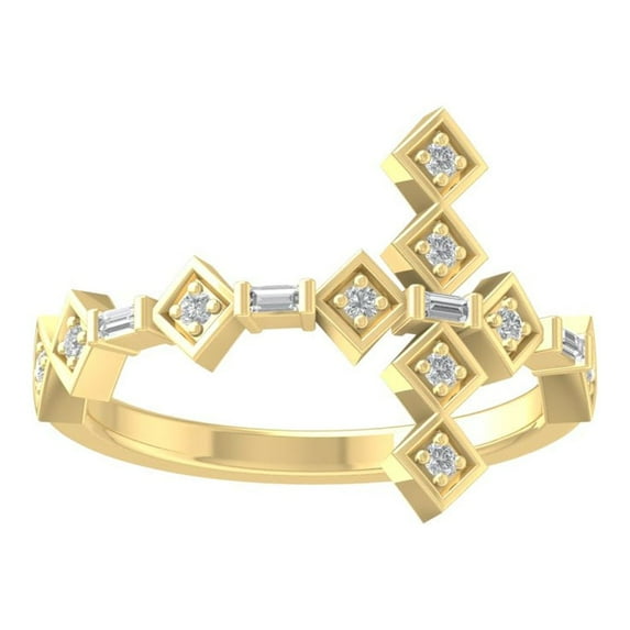ARAIYA FINE JEWELRY 14K Yellow Gold Round and baguette shape Diamond Cross Ring (1/8 cttw, I2-I3 Clarity, I-J Color) Size 6.5