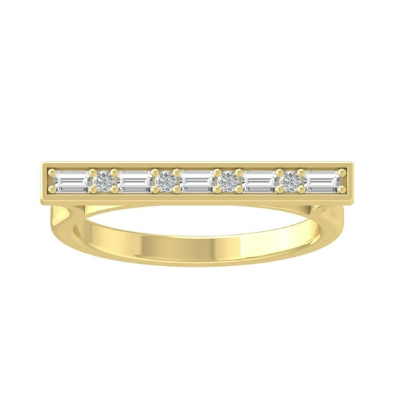 ARAIYA FINE JEWELRY 14K Yellow Gold Round and baguette shape Diamond Fashion Ring (1/3 cttw, I2-I3 Clarity, I-J Color) Size 10