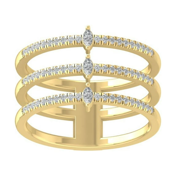 ARAIYA FINE JEWELRY 14K Yellow Gold Round and marquise-shape Diamond Fashion Ring (1/3 cttw, I2-I3 Clarity, I-J Color) Size 7