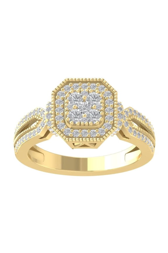 FINE JEWELRY 14K Yellow Gold Round-shape Diamond Composite Ring (5/8 cttw, I2-I3 Clarity, I-J Color) Size 9