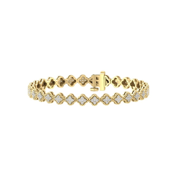 ARAIYA FINE JEWELRY 14K Yellow Gold Round-shape Lab-Grown Diamond Cluster Bracelet ( 1 1/2 cttw, D-F Color, VS1 Clarity) 7 Inch