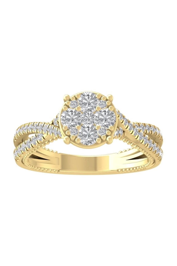 FINE JEWELRY 14K Yellow Gold Round-shape Lab Grown Diamond Composite Ring (3/4 cttw, VS Clarity, D-F Color) Size 5