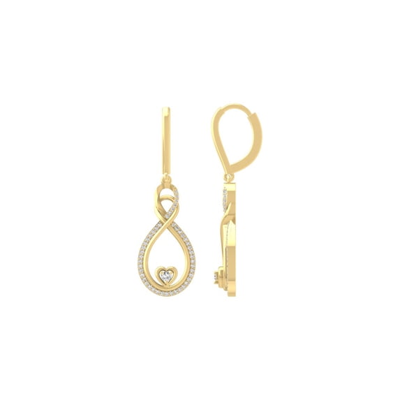 ARAIYA FINE JEWELRY 14K Yellow Gold Round-shape Natural Diamond infinity Heart Dangle Earrings (1/3 cttw, I2-I3 Clarity, I-J Color)