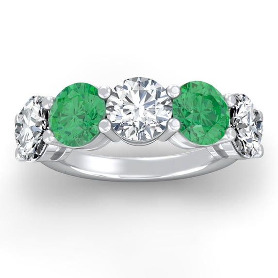 ARAIYA FINE JEWELRY 2 1/2 CT.T.W. Round Shape Lab Grown Diamond and Natural Emerlad Five Stone Anniversary Band Ring | 925 Sterling Silver Five Stone Wedding Band Ring Size 6.5