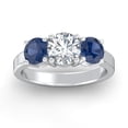 thumbnail image 1 of ARAIYA FINE JEWELRY 2 CT.T.W. Round Shape Lab Grown Diamond and Natural Blue Sapphire Three-Stone Engagement Ring | 14K White Gold Anniversary Ring Size 8, 1 of 7