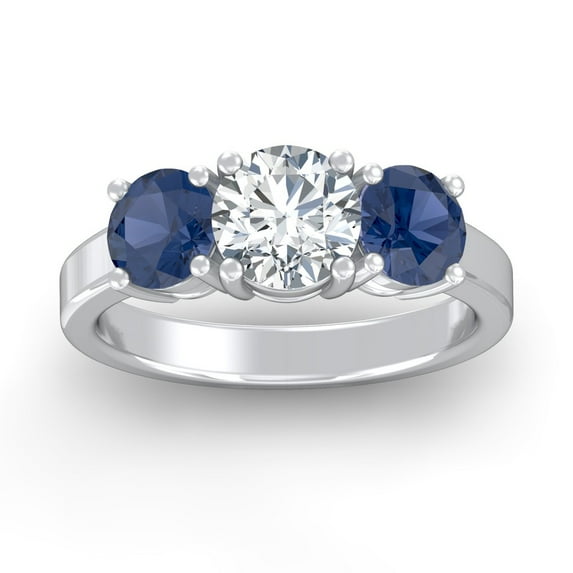 ARAIYA FINE JEWELRY 2 CT.T.W. Round Shape Lab Grown Diamond and Natural Blue Sapphire Three-Stone Engagement Ring | 14K White Gold Anniversary Ring Size 8