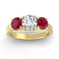 thumbnail image 1 of ARAIYA FINE JEWELRY 2 CT.T.W. Round Shape Lab Grown Diamond and Natural Ruby Three-Stone Engagement Ring | 14K Yellow Gold Anniversary Ring Size 7, 1 of 7