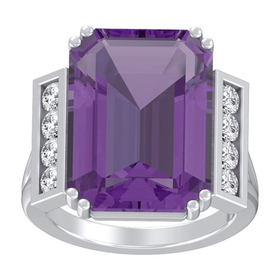 ARAIYA FINE JEWELRY 925 Sterling Silver 18x13 mm Octagon-shape Amethyst and white Sapphire Solitaire Engagement Ring Size 7
