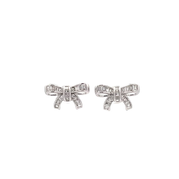 ARAIYA FINE JEWELRY 925 Sterling Silver Baguette-Shape Diamond Bow Knot Stud Earrings (2/5 Cttw, I-J Color, I2-I3 Clarity)