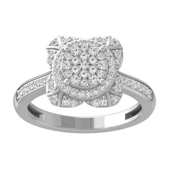 ARAIYA FINE JEWELRY 925 Sterling Silver Cluster Diamond Engagement Ring (1/2 cttw, I-J Color, I2-I3 Clarity) Size 10