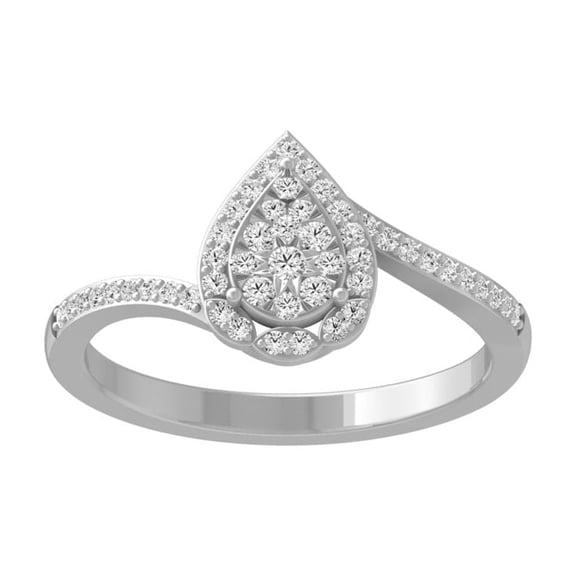 ARAIYA FINE JEWELRY 925 Sterling Silver Diamond Pear Shaped Promise Engagement Ring (1/4 cttw, I-J Color, I2-I3 Clarity) Size 7