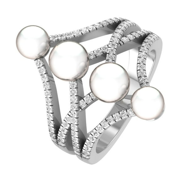 ARAIYA FINE JEWELRY 925 Sterling Silver Lab Grown Diamond and Pearl Halo Promise Ring (1/3 cttw, D-F Color, VS1 Clarity) Size 6.5