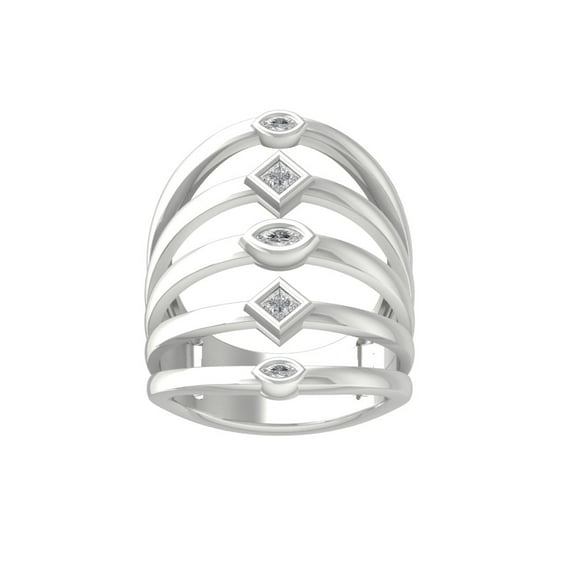 ARAIYA FINE JEWELRY 925 Sterling Silver Marquise princess-shape Diamond Fashion Ring (1/3 cttw, I2-I3 Clarity, I-J Color) Size 6.5