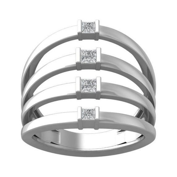 ARAIYA FINE JEWELRY 925 Sterling Silver Princess-shape Diamond Fashion Ring (1/3 cttw, I2-I3 Clarity, I-J Color) Size 5.5