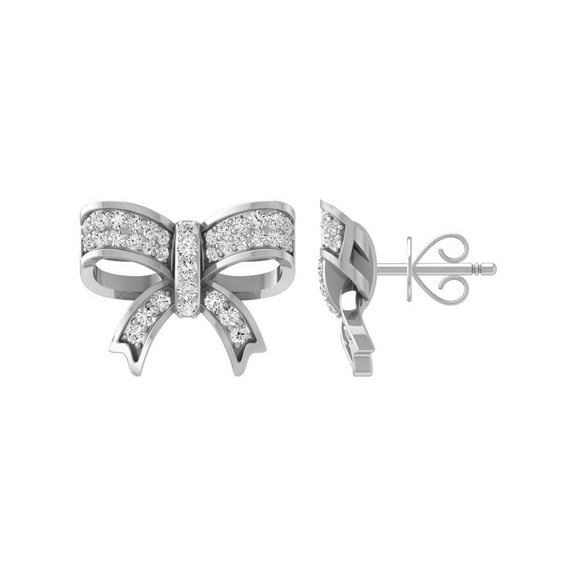 ARAIYA FINE JEWELRY 925 Sterling Silver Round-Shape Diamond Bow Knot Stud Earrings (1/3 Cttw, I-J Color, I2-I3 Clarity)