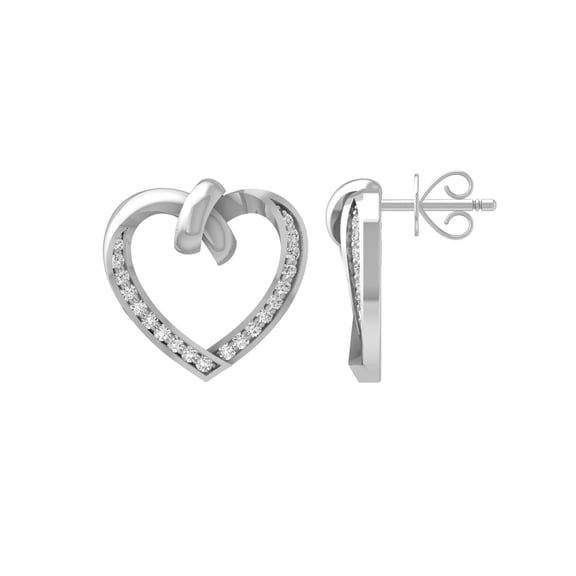 ARAIYA FINE JEWELRY 925 Sterling Silver Round-Shape Diamond Heart Stud Earrings (1/6 Cttw, I-J Color, I2-I3 Clarity)
