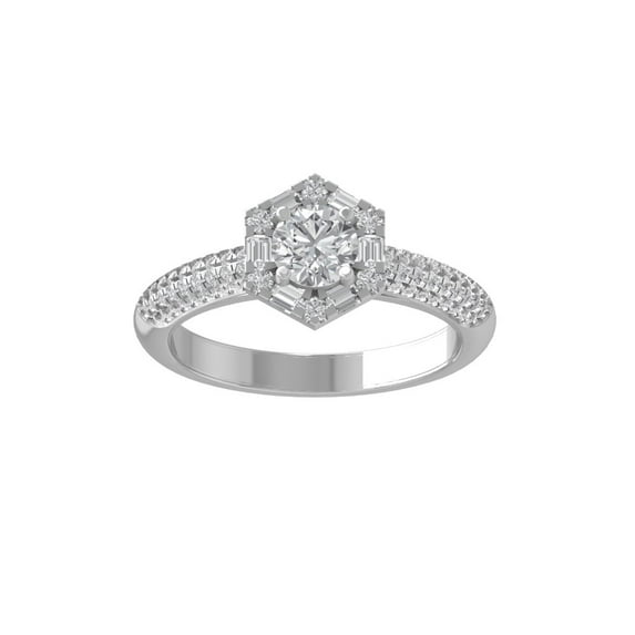 ARAIYA FINE JEWELRY 925 Sterling Silver Round and baguette shape Diamond Engagement Ring (1 cttw, I2-I3 Clarity, I-J Color) Size 6.5