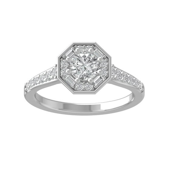 ARAIYA FINE JEWELRY 925 Sterling Silver Round and baguette shape Diamond Engagement Ring (1 cttw, I2-I3 Clarity, I-J Color) Size 8