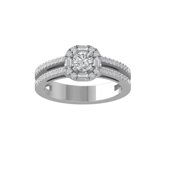 ARAIYA FINE JEWELRY 925 Sterling Silver Round and baguette shape Diamond Engagement Ring (3/4 cttw, I2-I3 Clarity, I-J Color) Size 10