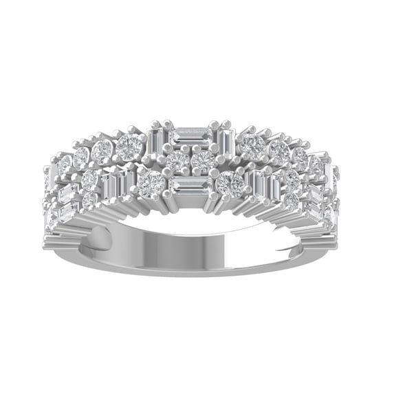 ARAIYA FINE JEWELRY 925 Sterling Silver Round and baguette shape Diamond Fashion Ring (1 1/8 cttw, I2-I3 Clarity, I-J Color) Size 10