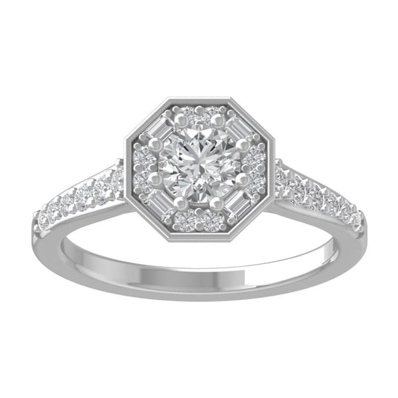 ARAIYA FINE JEWELRY 925 Sterling Silver Round and baguette shape Lab Grown Diamond Engagement Ring (1 cttw, VS Clarity, D-F Color) Size 6