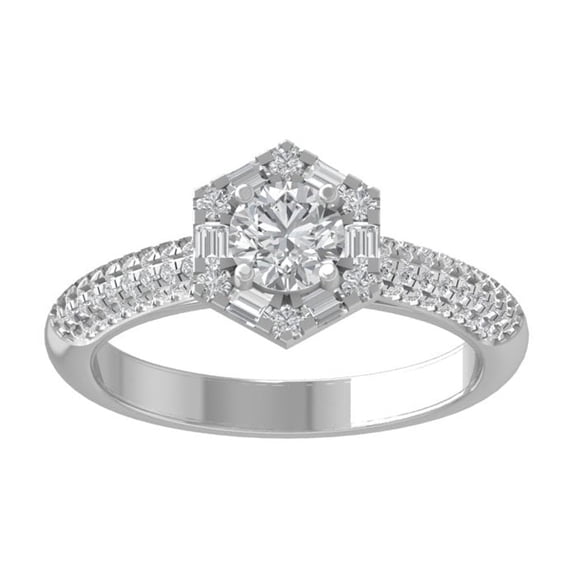 ARAIYA FINE JEWELRY 925 Sterling Silver Round and baguette shape Lab Grown Diamond Engagement Ring (1 cttw, VS Clarity, D-F Color) Size 9.5