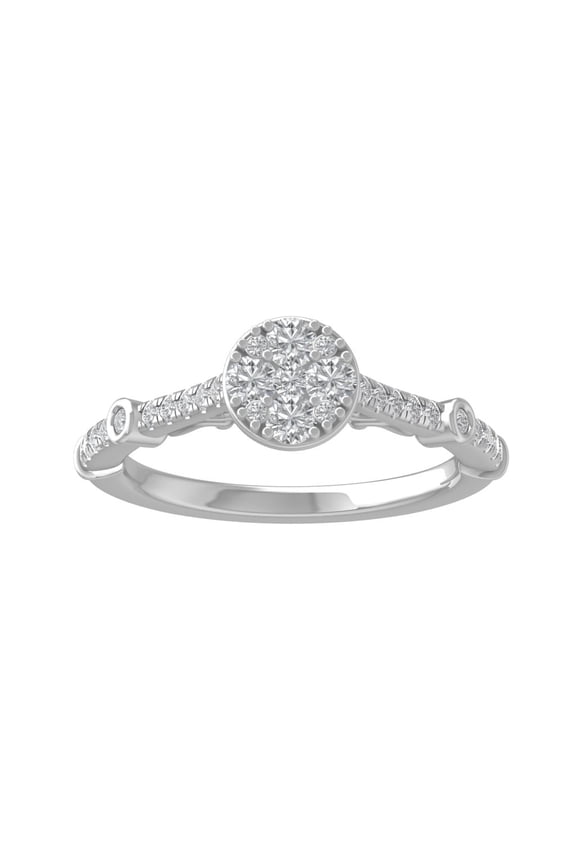 FINE JEWELRY 925 Sterling Silver Round-shape Diamond Composite Ring (1/2 cttw, I2-I3 Clarity, I-J Color) Size 6.5