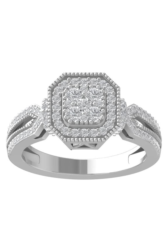 FINE JEWELRY 925 Sterling Silver Round-shape Diamond Composite Ring (5/8 cttw, I2-I3 Clarity, I-J Color) Size 6.5