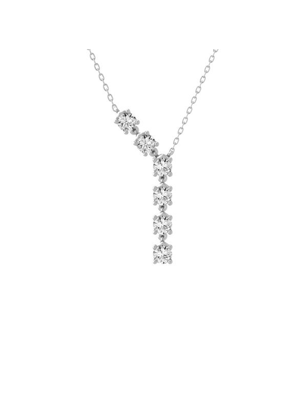 FINE JEWELRY 925 Sterling Silver Round-shape Diamond Y Pendant Necklace (1 1/2 cttw, I-J Color, I2-I3 Clarity) 18"